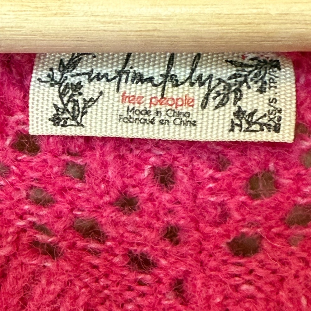 Free People Intimately Hot Pink Wool Blend Knit Tunic Sweater Sz XS/S - Picture 6 of 8